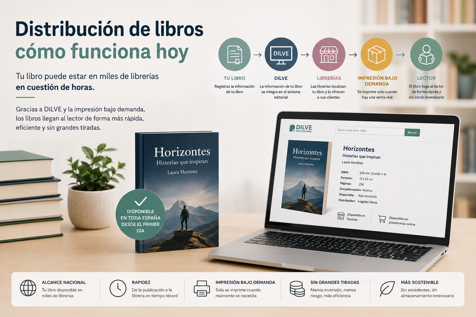 Distribución moderna de libros mediante DILVE e impresión bajo demanda en librerías españolas