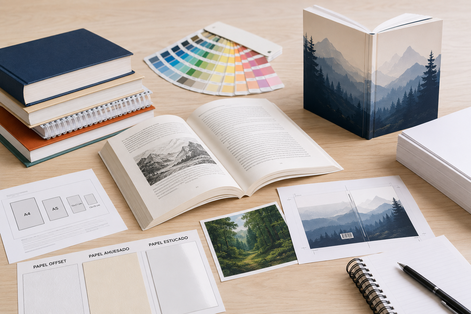 Materiales y opciones necesarias para imprimir un libro: formatos, tipos de papel, encuadernaciones y preparación de archivos.