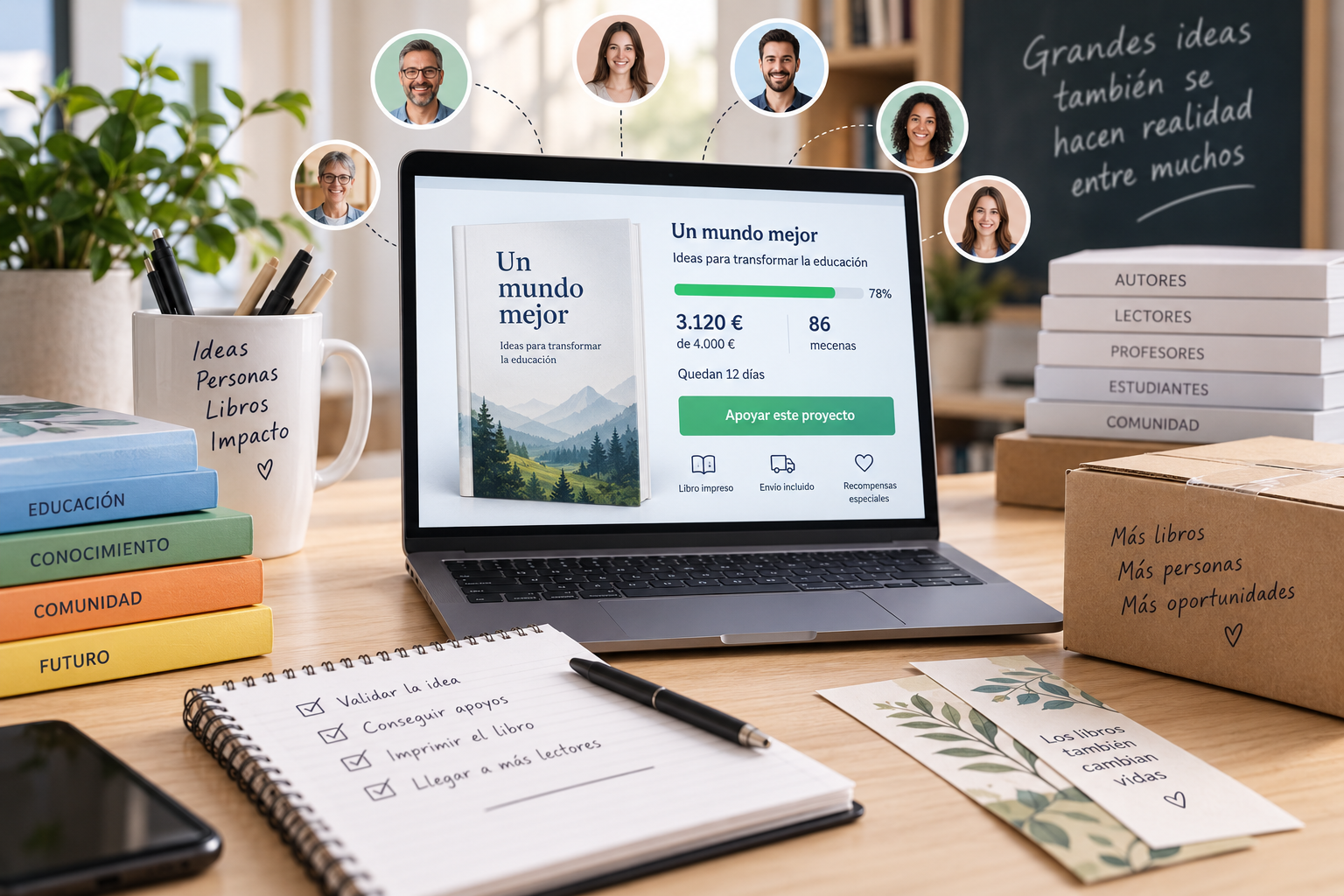 Campaña de crowdfunding de un libro financiada por lectores para conseguir los fondos necesarios para su impresión.